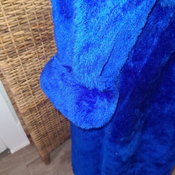 VTG Borg Plush Robe Dark Blue Shawl Collar Belted 60's USA Made Medium Luxurious - Picture 6 of 8